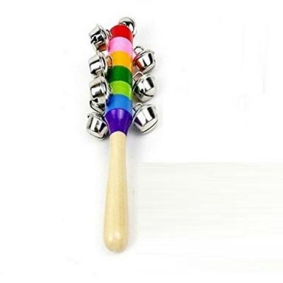 Tiny Toes Wooden Hand Rattle with Bell, Assorted Colors 1 Pcs